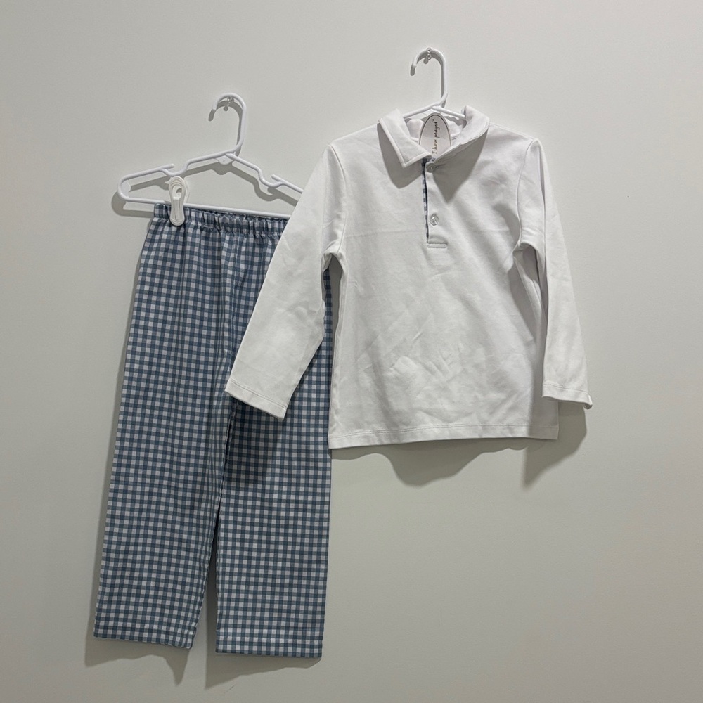 *NWT* Boys White Long Sleeve Shirt and Blue Checkered Pants Set